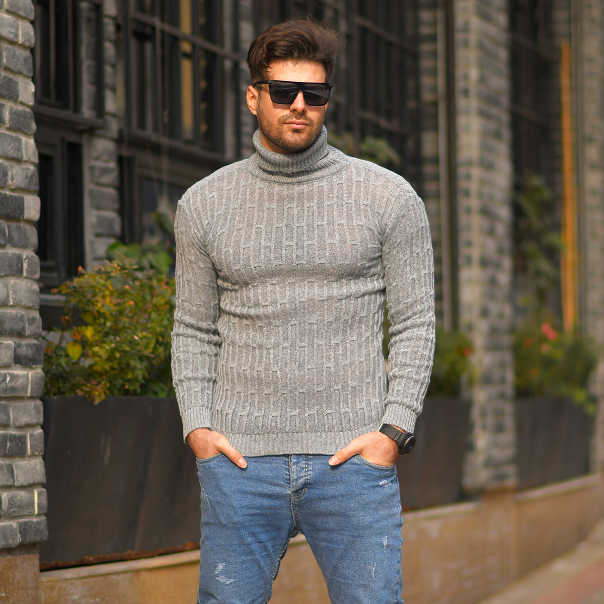 پلیوربافت یقه اسکی طوسی مردانه مدلSonar