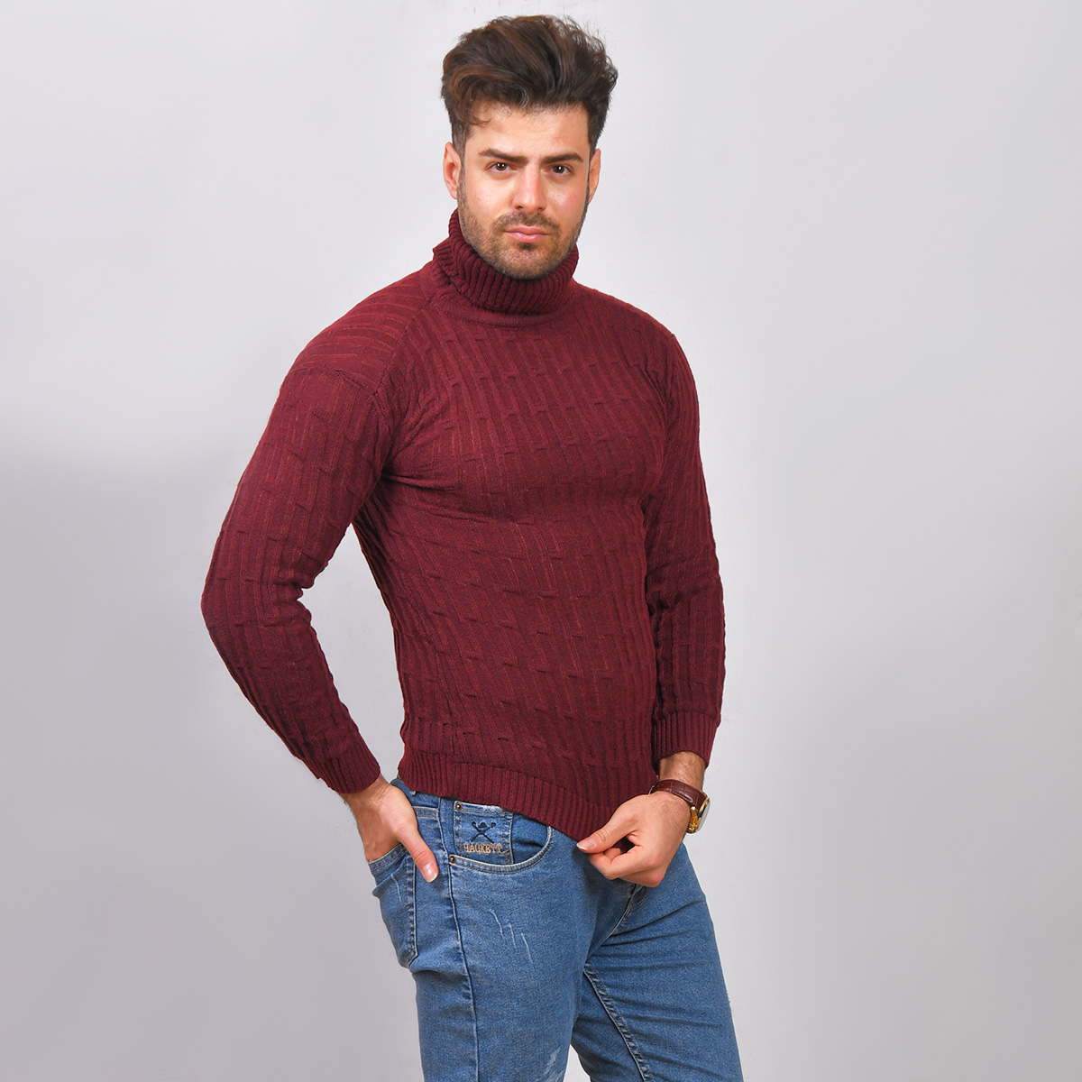 پلیوربافت یقه اسکی زرشکی مردانه مدلSonar