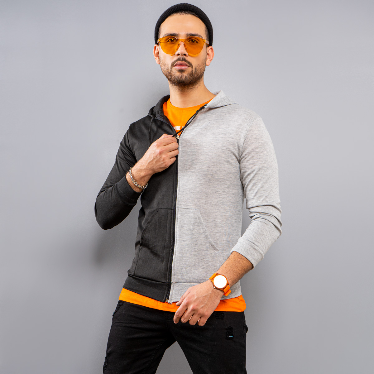 سوئیشرت زیپی دو رنگ مدل jahan