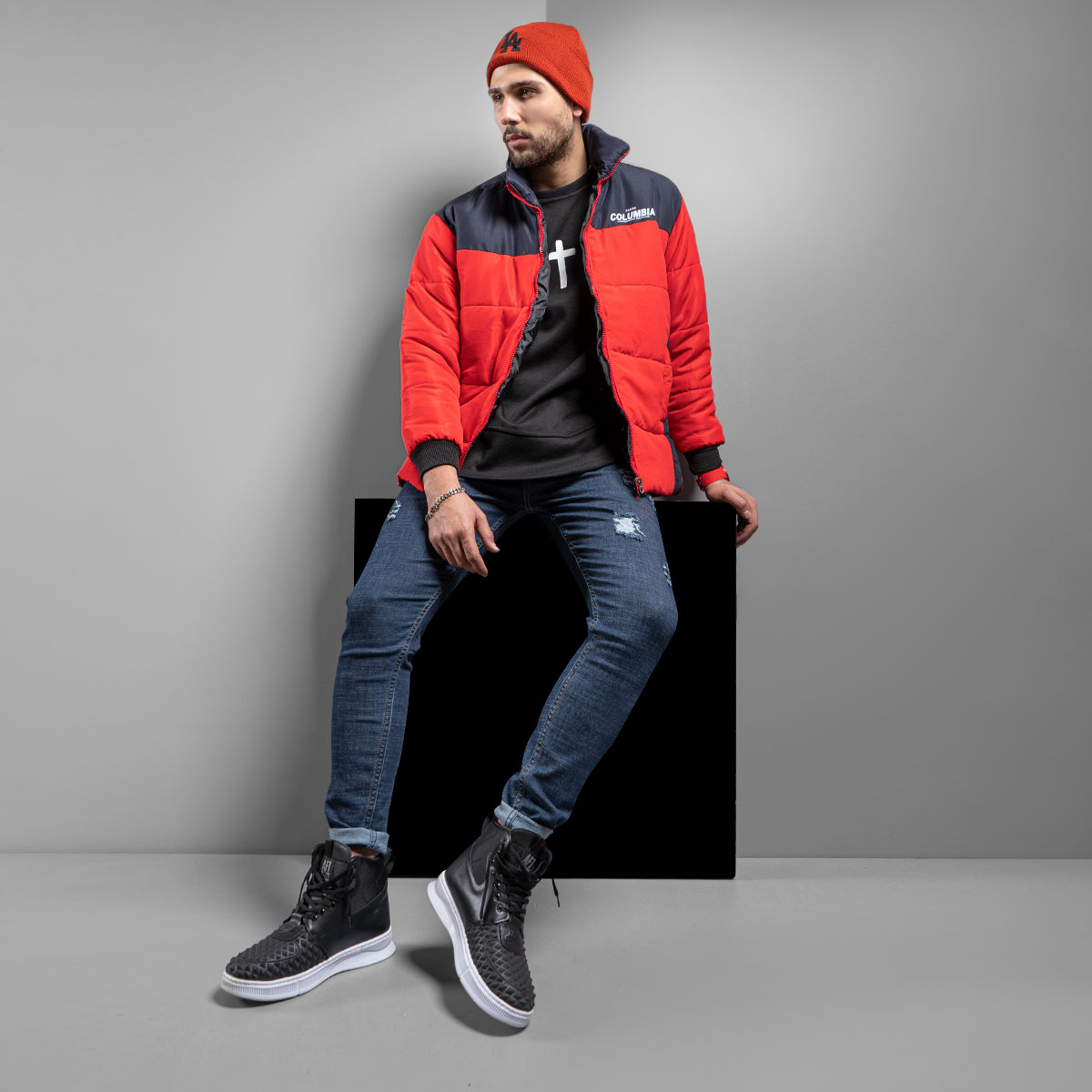 کاپشن مردانه قرمز مدل Atras