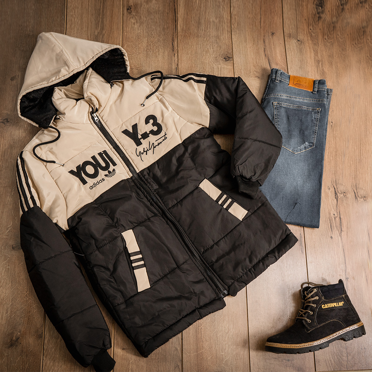 کاپشن مردانه Y-3کرم مشکی مدل YOUI