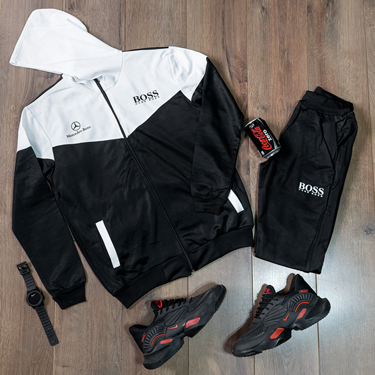 ست سوییشرت شلوار سفید مشکی مردانه مدلBoss