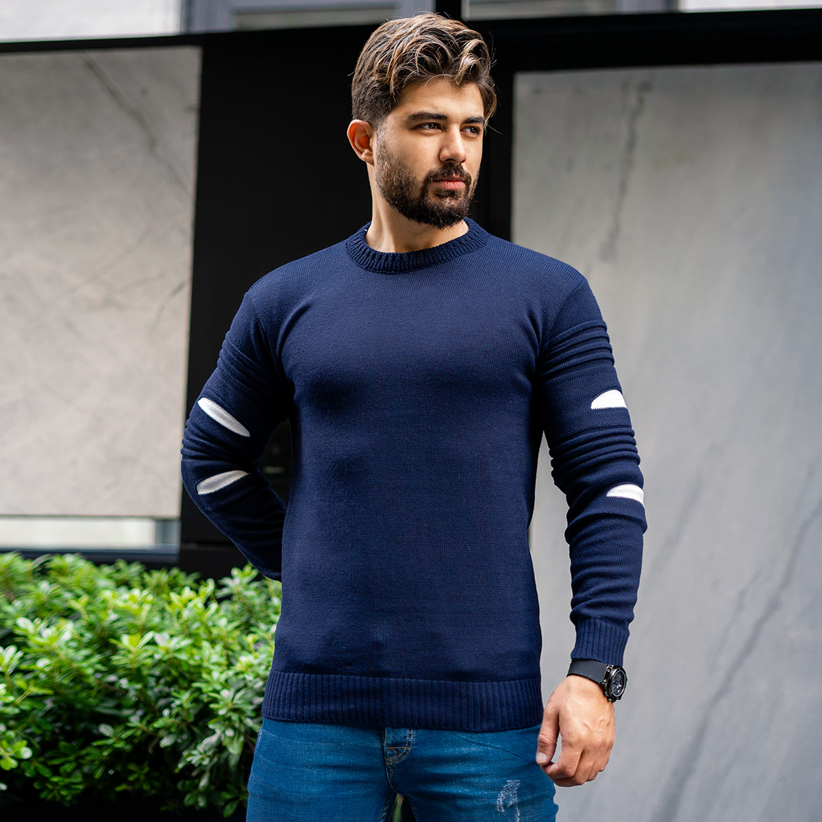 پلیور زاپ دار مردانه سرمه ای طوسی مدل solan