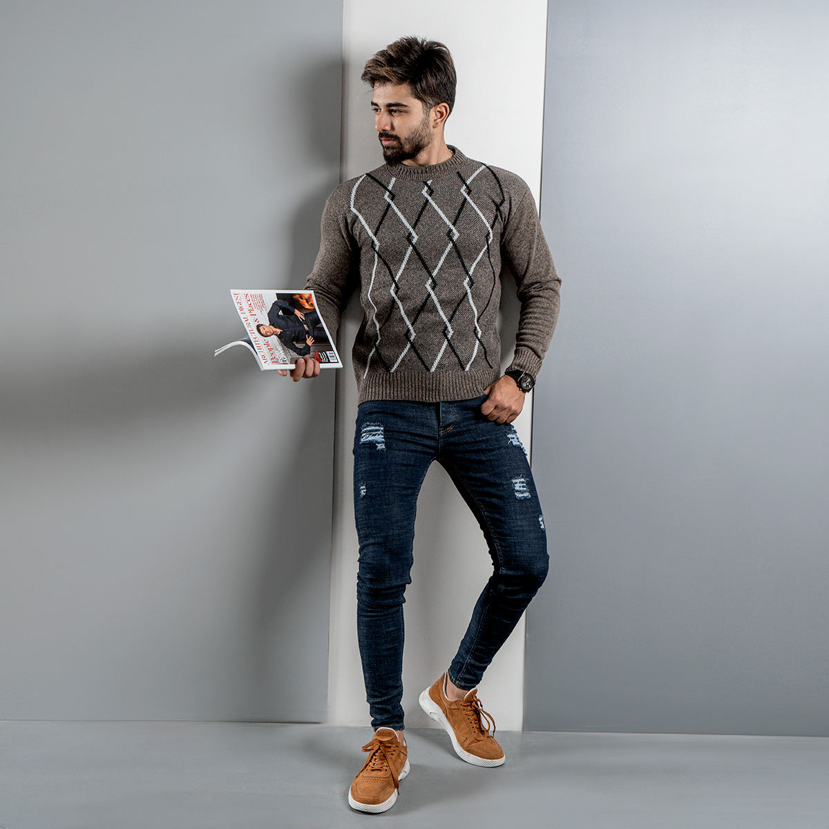 پلیور مردانه (T) قهوه ای مدل Fartash