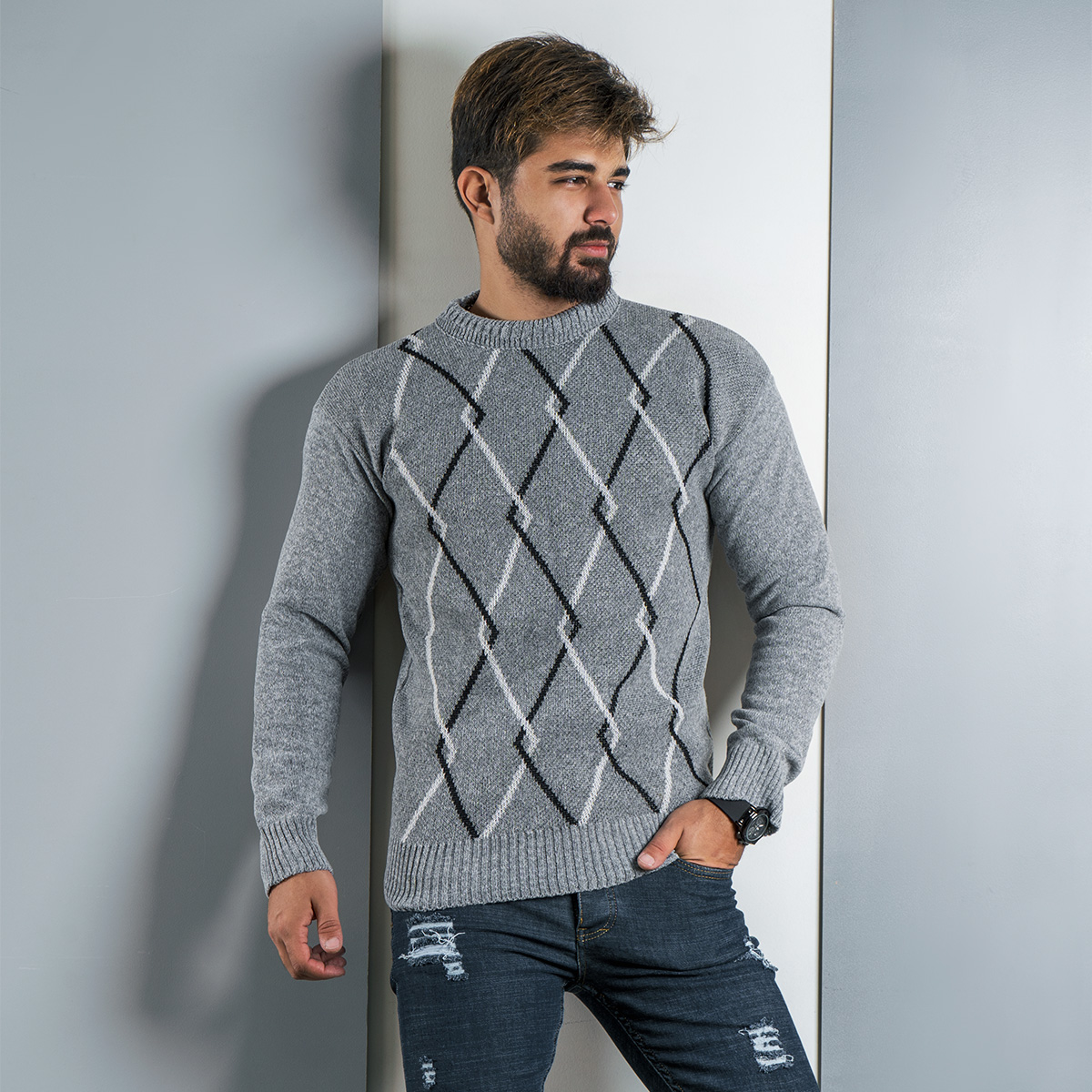 پلیور مردانه (T) طوسی مدل Fartash