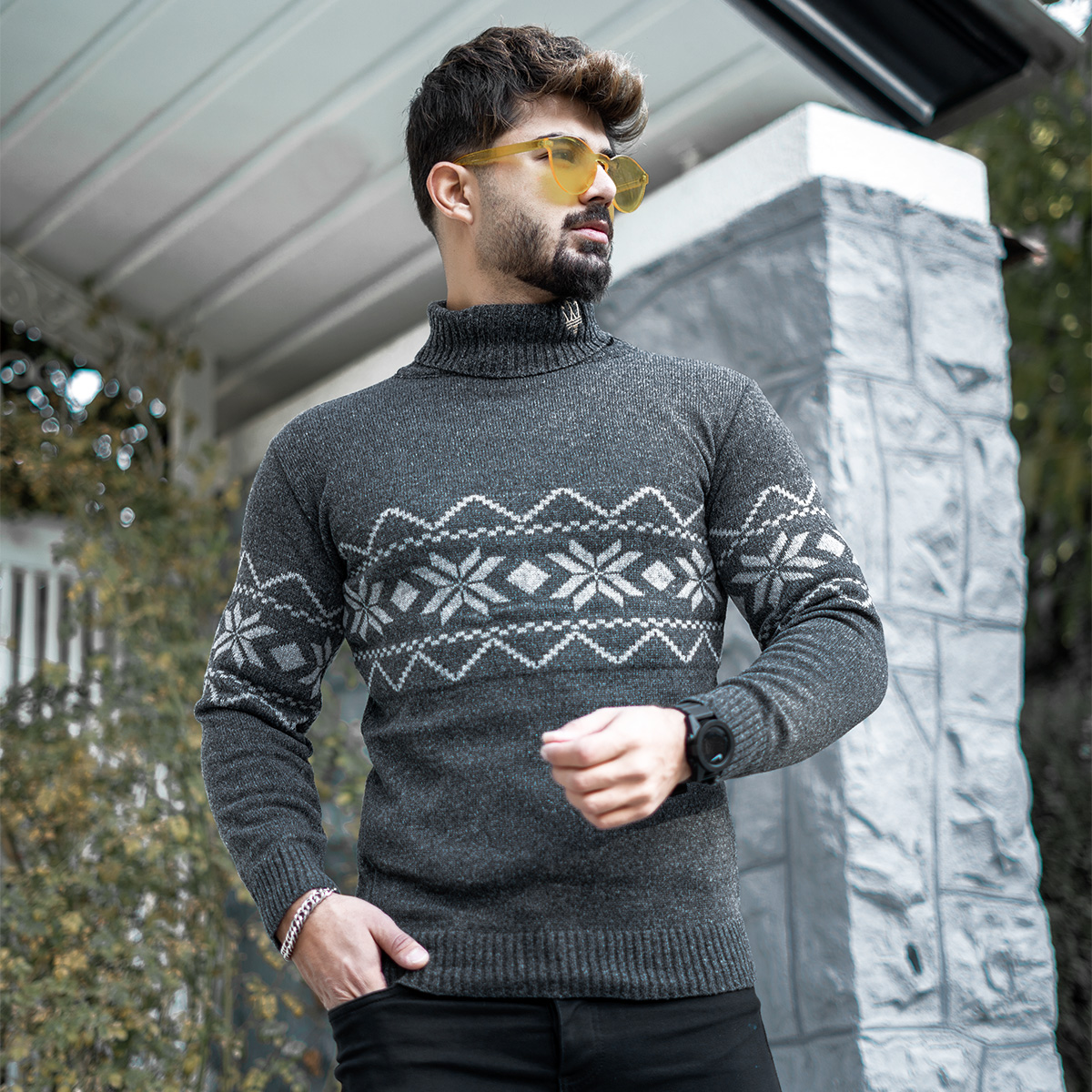 یقه اسکی مردانه ذغالی مدل Arja