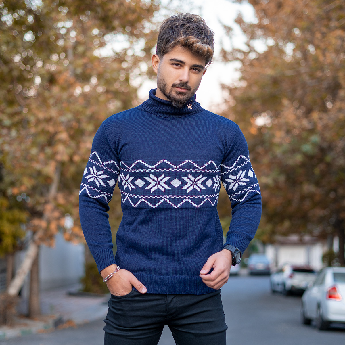 یقه اسکی مردانه سرمه ای مدل Arja