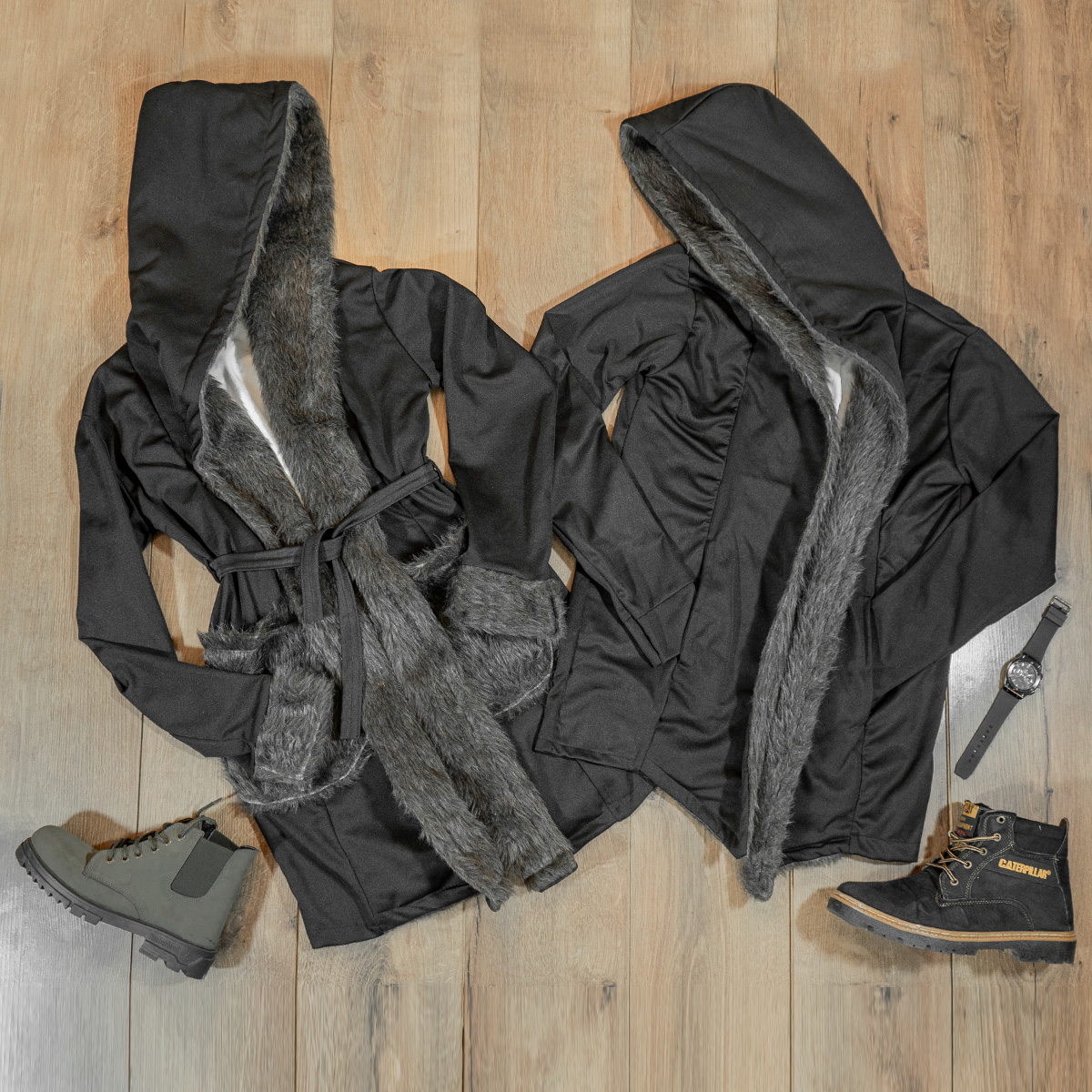 ست شنل مردانه و زنانه خزدار طوسی مدلnivo