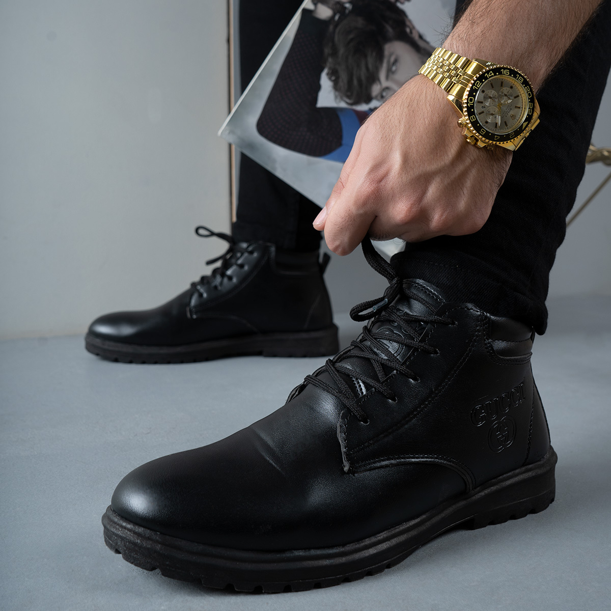 نیم بوت مردانه مشکی مدل GERAD