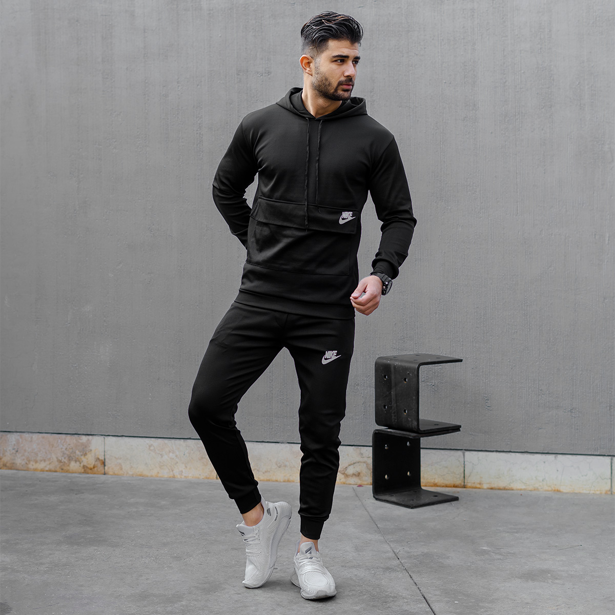 ست هودی شلوار جیب پاکتی نایک مشکی مردانه مدلNIVANO