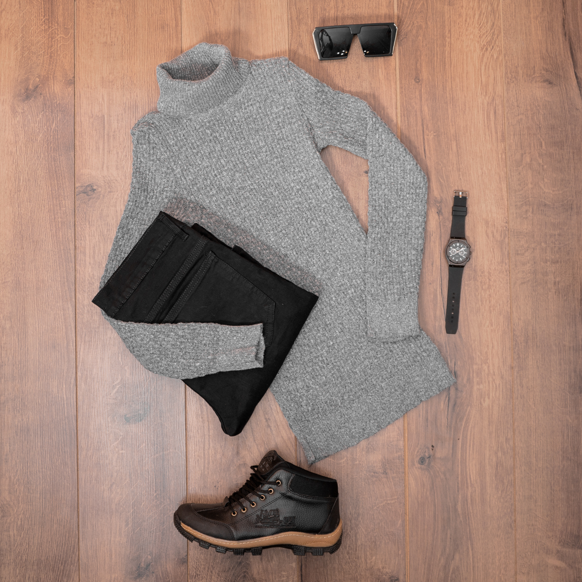 پلیور یقه اسکی مردانه طوسی روشن مدل Oktav