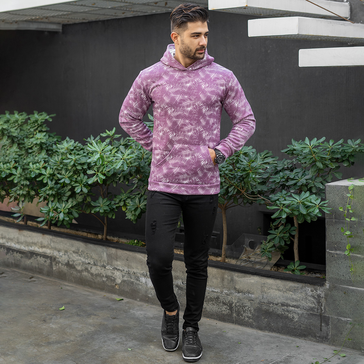 هودی مردانه طرح برگ زرشکی مدل Homan