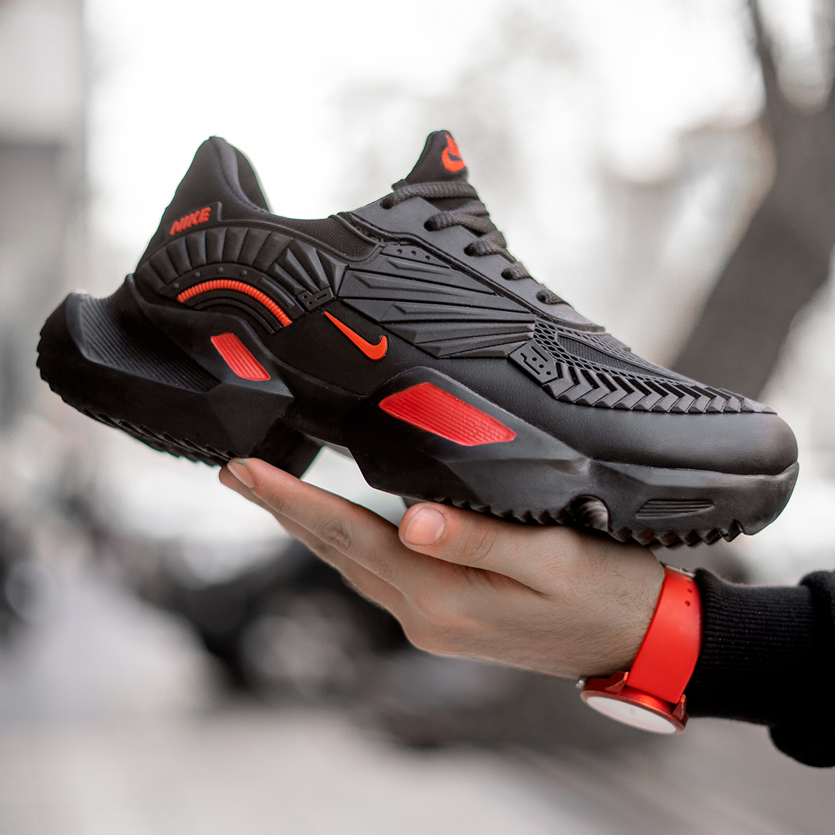 کفش مردانه نایک مشکی قرمز مدل FANTON