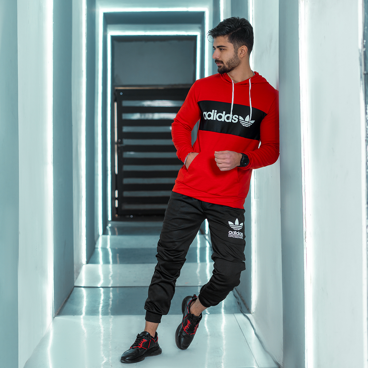 ست هودی شلوار آدیداس قرمز مدل Sadri