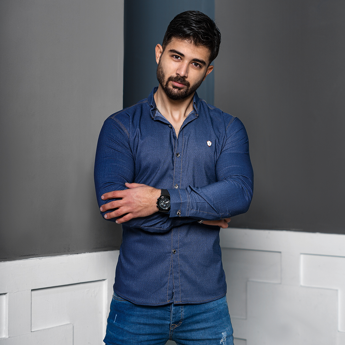 پیراهن مردانه آبی مدل Miad