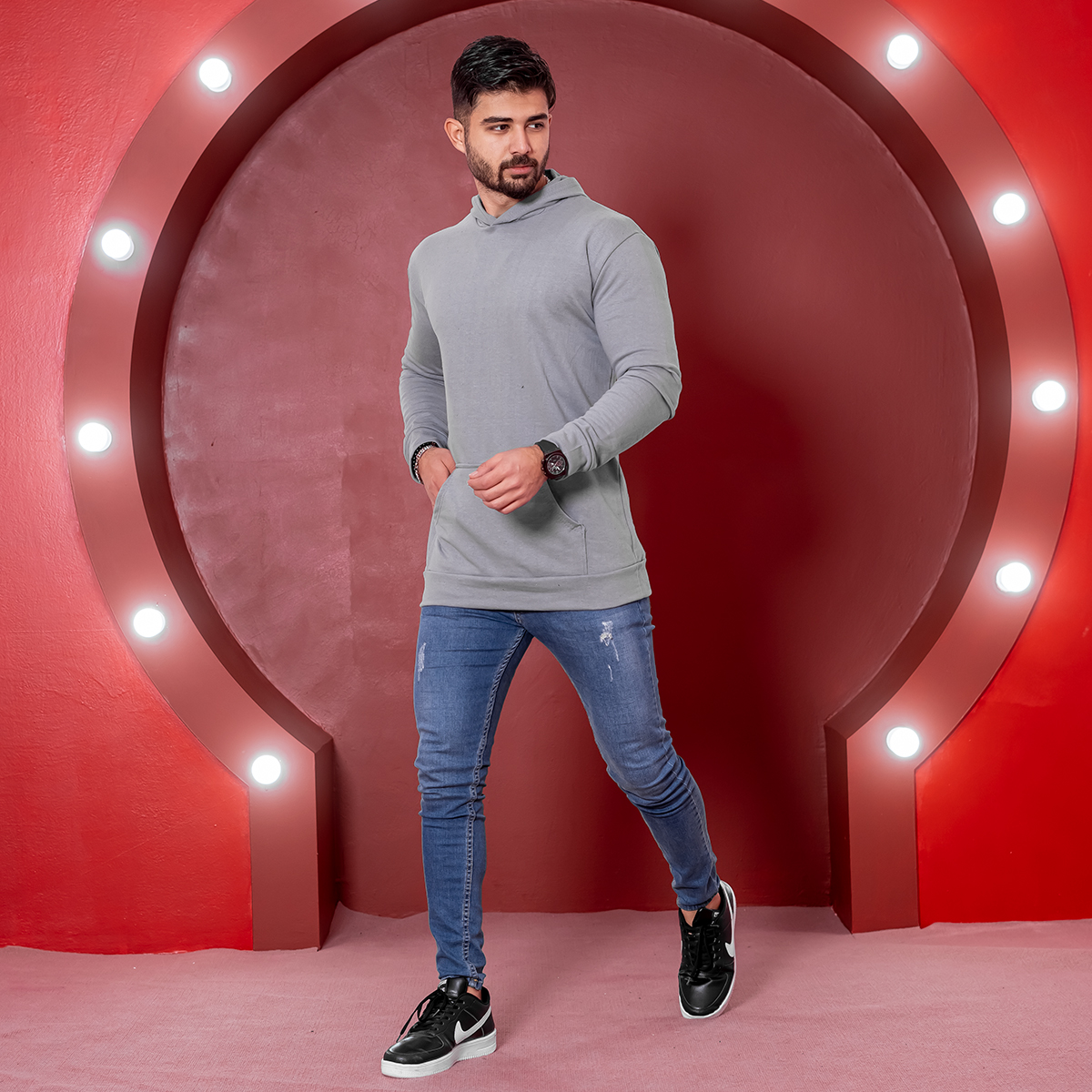 هودی مردانه طوسی مدل Ramtin