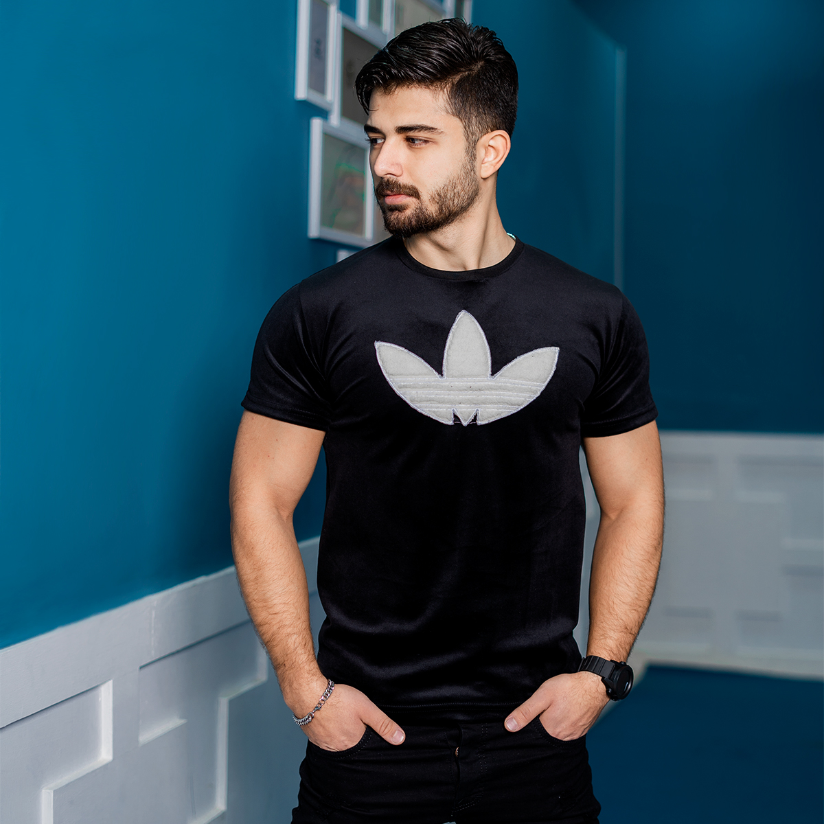 تیشرت مخملی مشکی Adidas مردانه مدلRasa