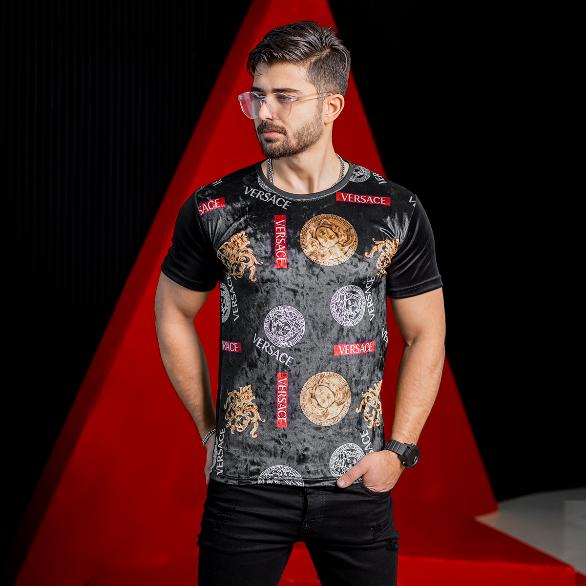 تیشرت مخملی Versaceمردانه مدلKami