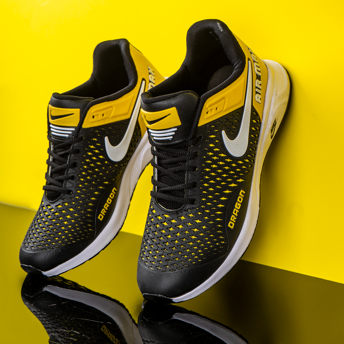 کفش ورزشی نایک مشکی زرد مردانه مدلDRAGON