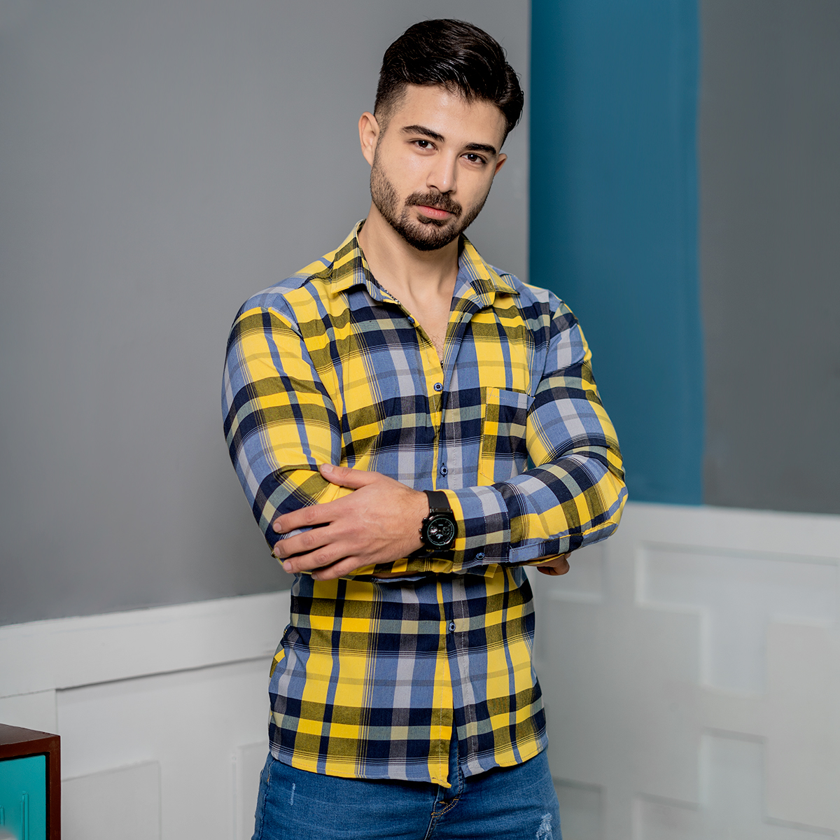 پیراهن چهارخانه زرد مدل oskar