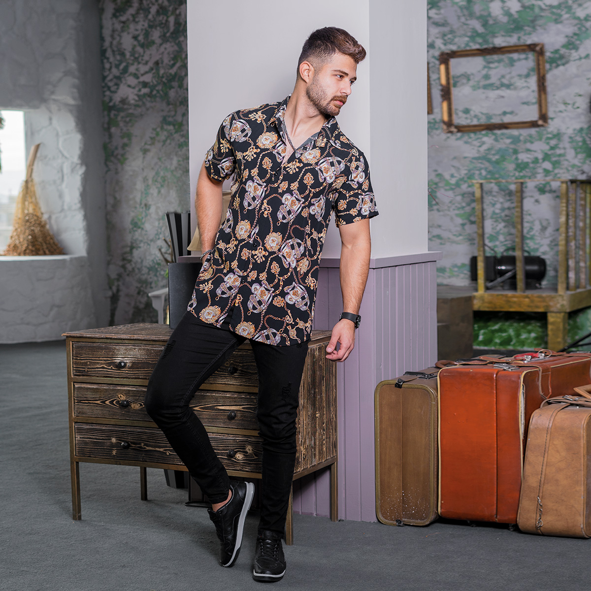 پیراهن هاوایی مردانه مدل Walo