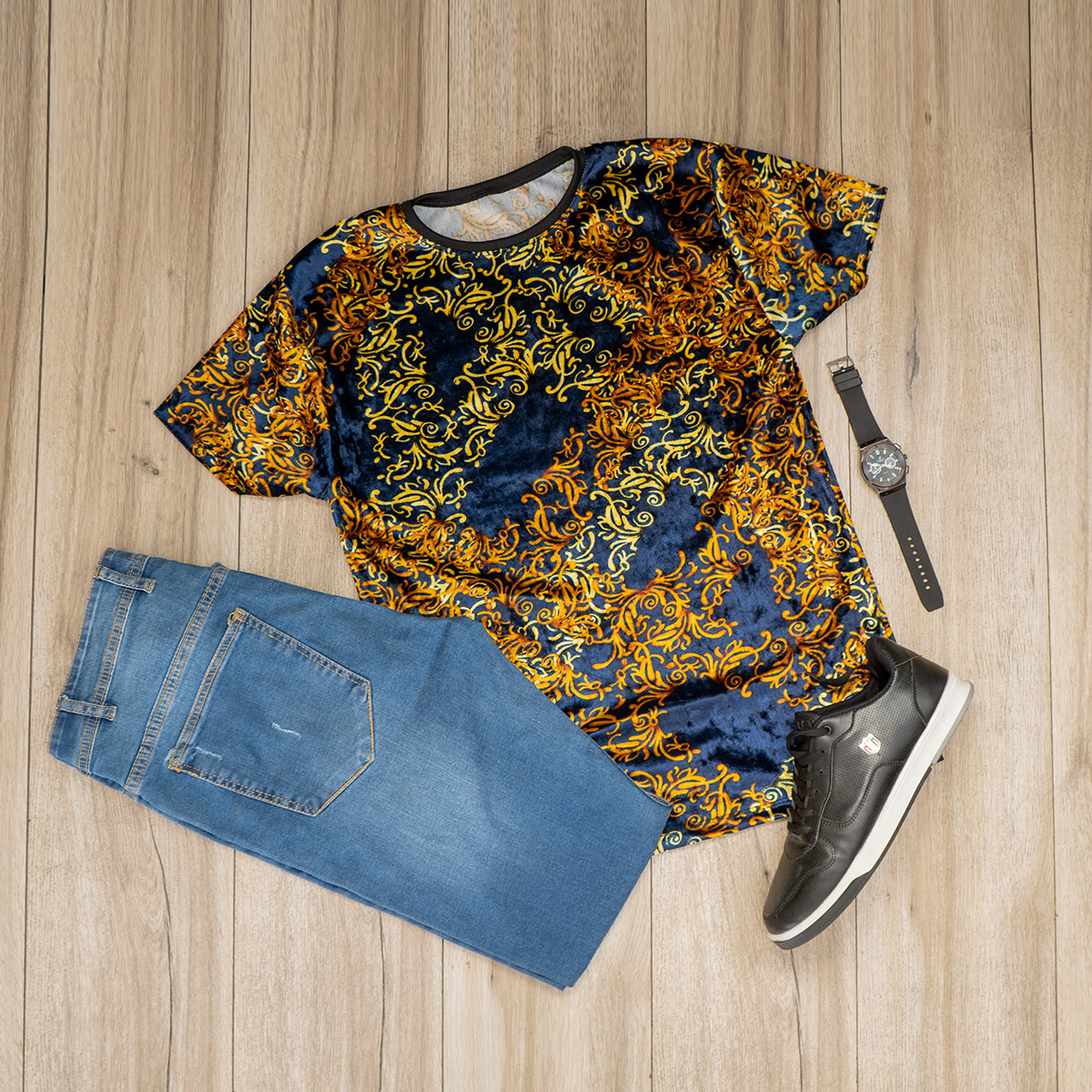 تیشرت مخمل مردانه سرمه ای مدل malek