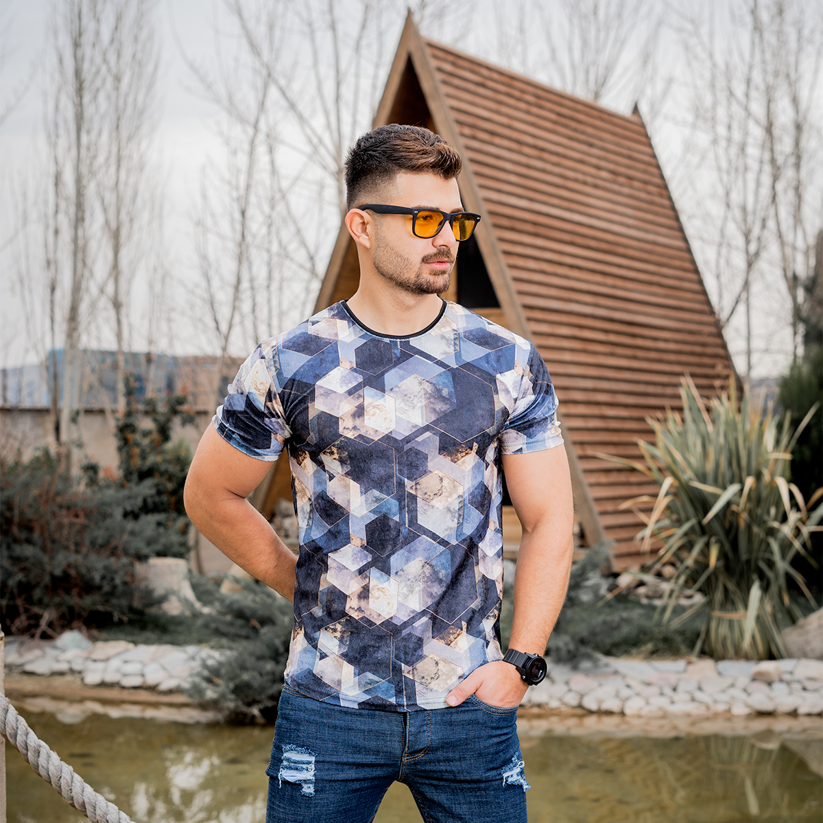 تیشرت مخمل طرحدار مردانه مدل Yani