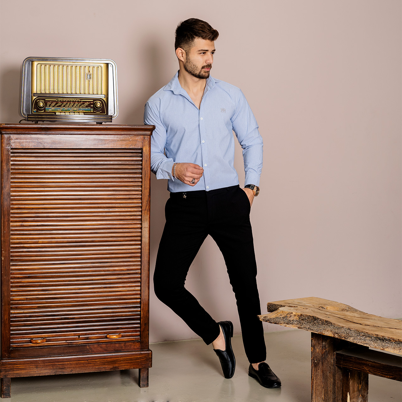 پیراهن مردانه آبی روشن مدل pelin