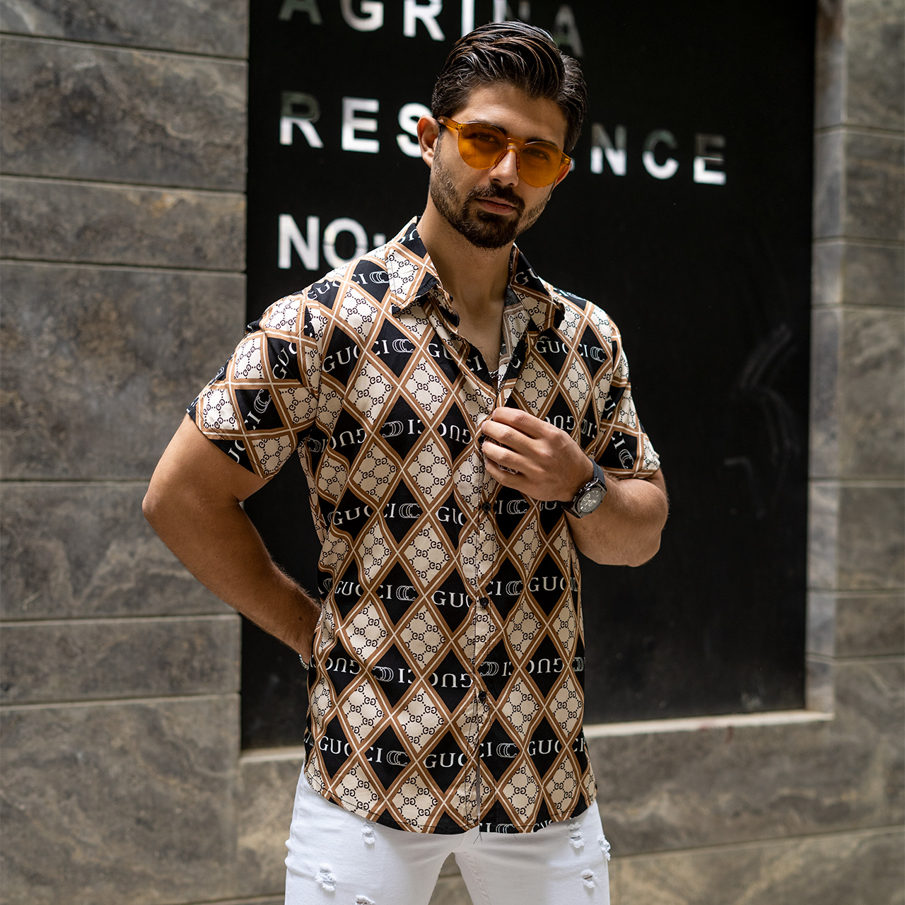 پیراهن هاوایی مردانه گوچی مدل p9