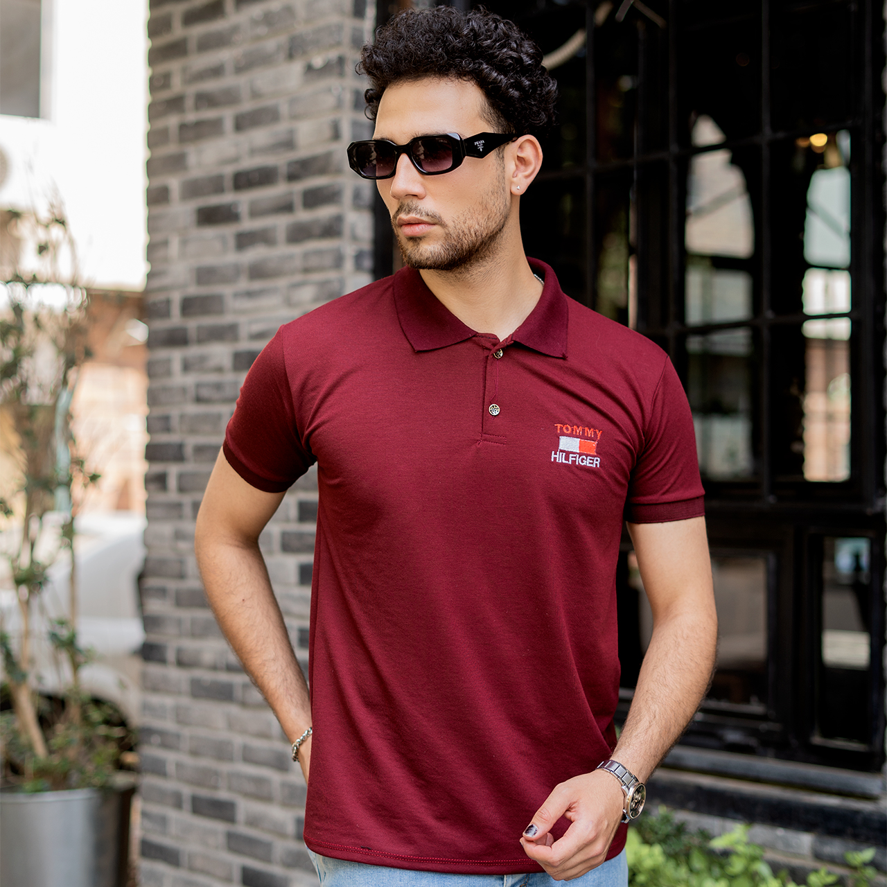 تیشرت جودون مردانه زرشکی مدلJ52