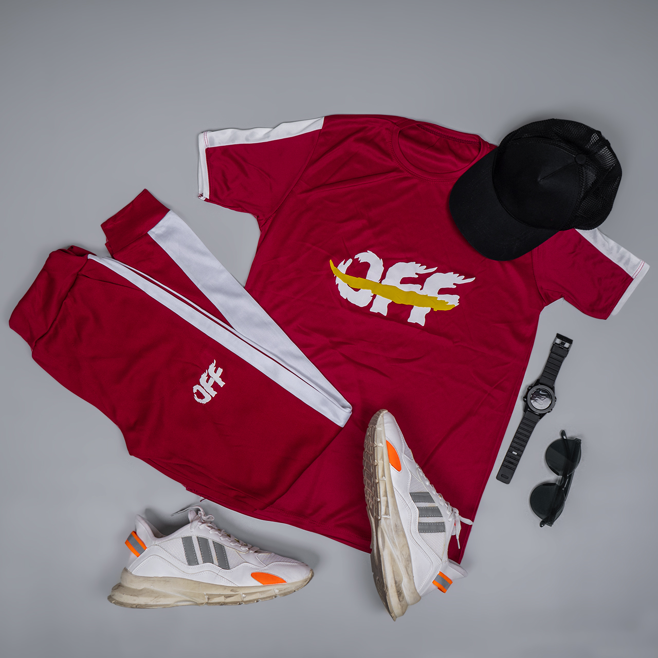 ست تیشرت شلوار off قرمز مردانه مدل O77