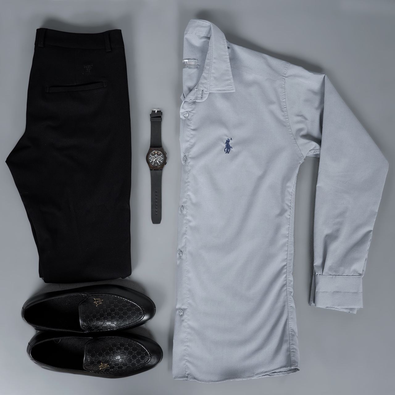 پیراهن مردانه طوسی روشن مدل VQ