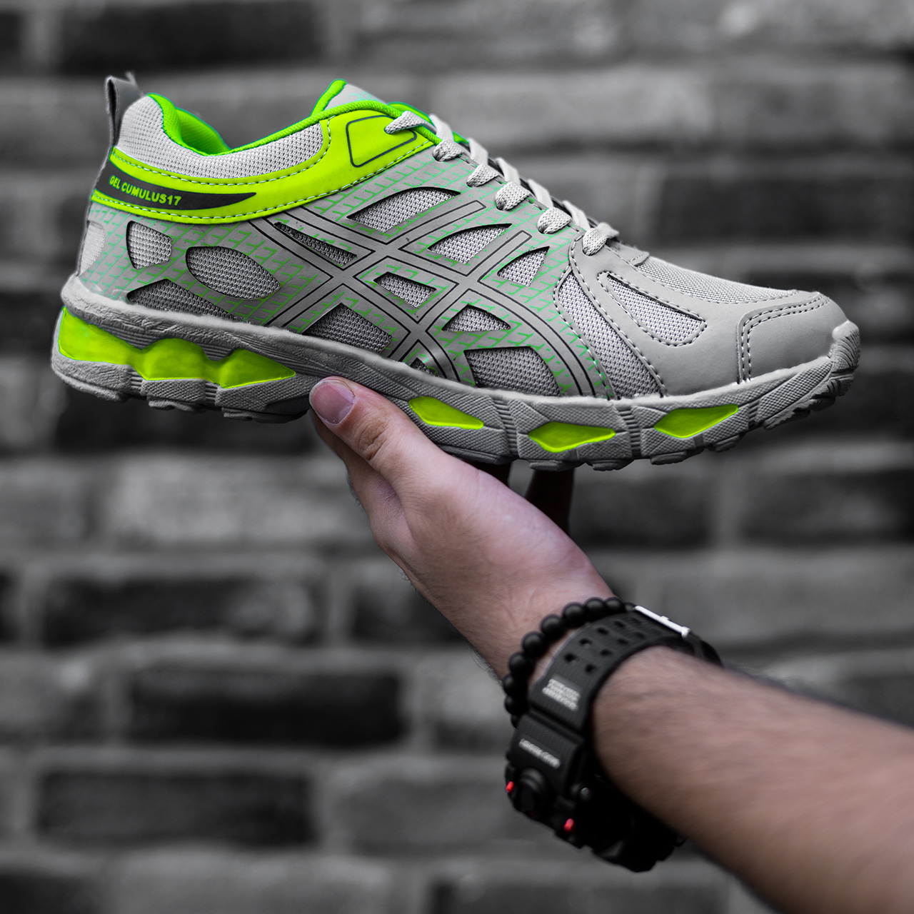 کفش ورزشی اسیکس طوسی-سبز مردانه مدل GEL17