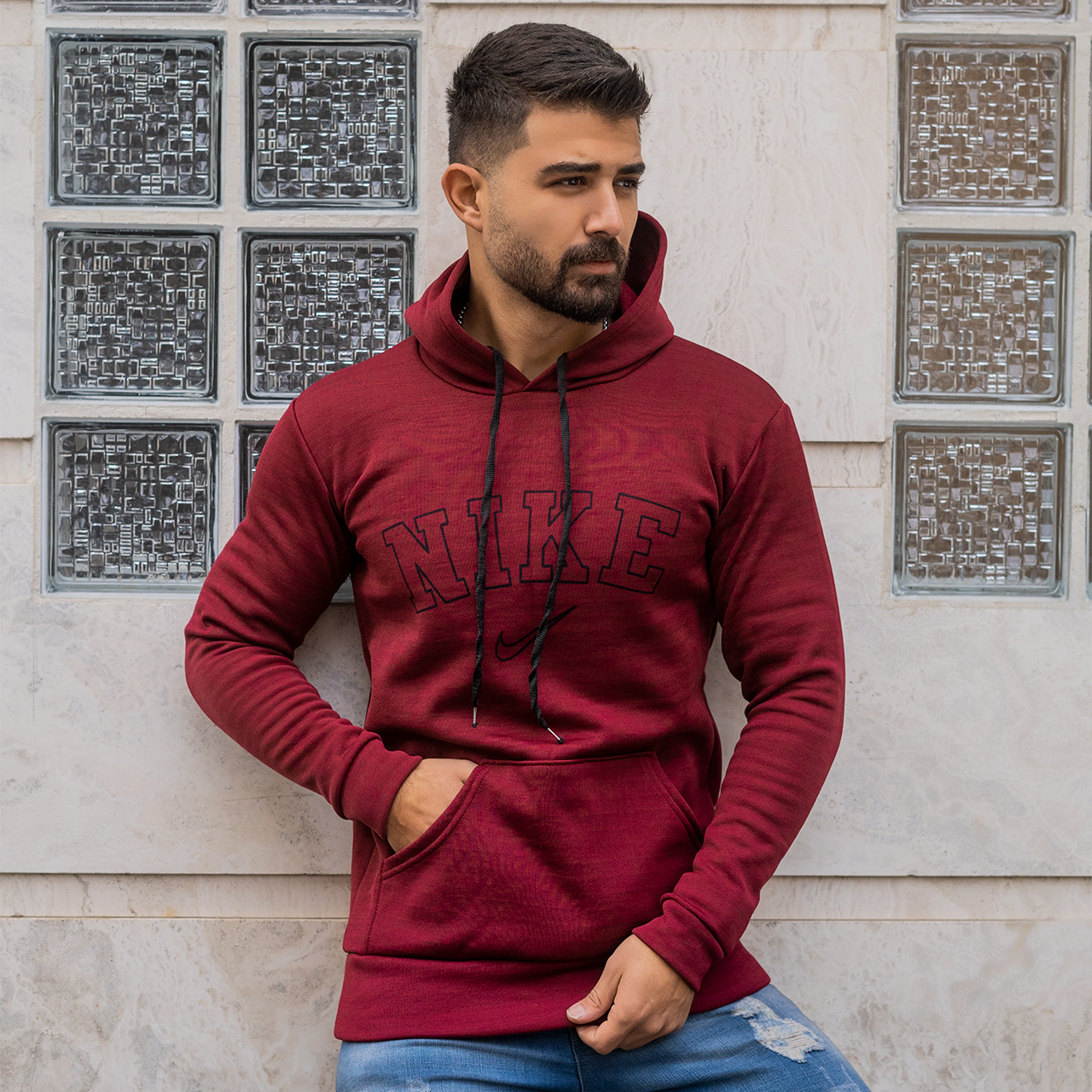 هودی مردانه نایک زرشکی مدل TEMPA