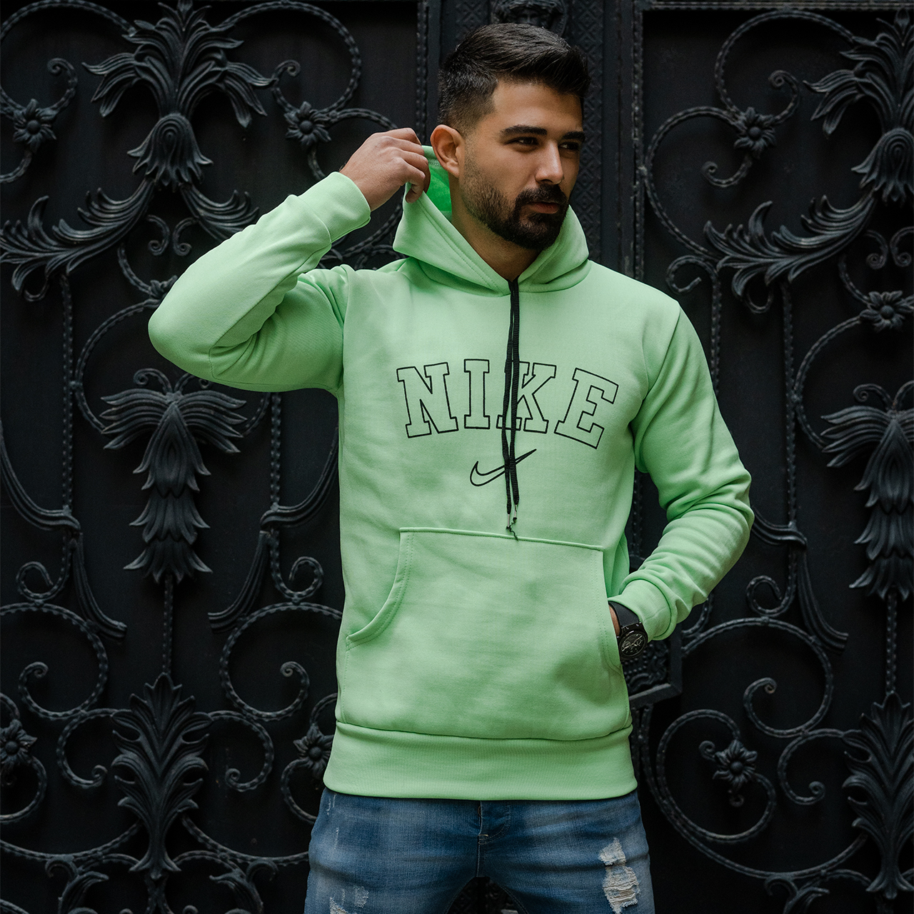 هودی مردانه نایک سبزآبی مدل TEMPA