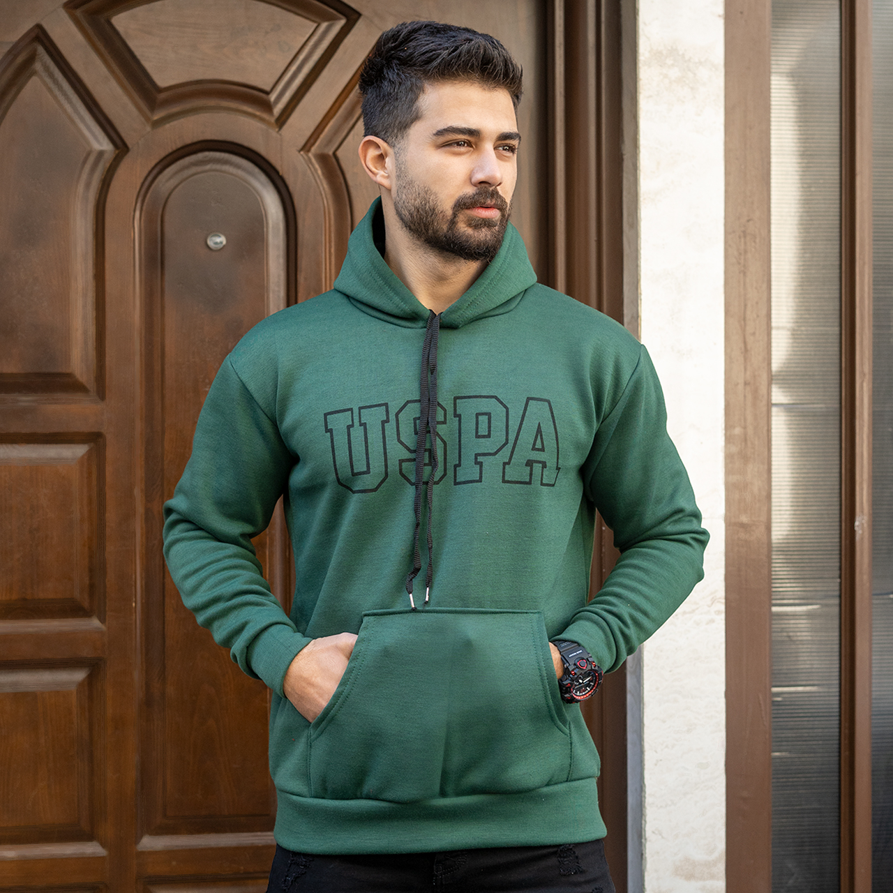 هودی مردانه USPA سبز مدل Sarmad