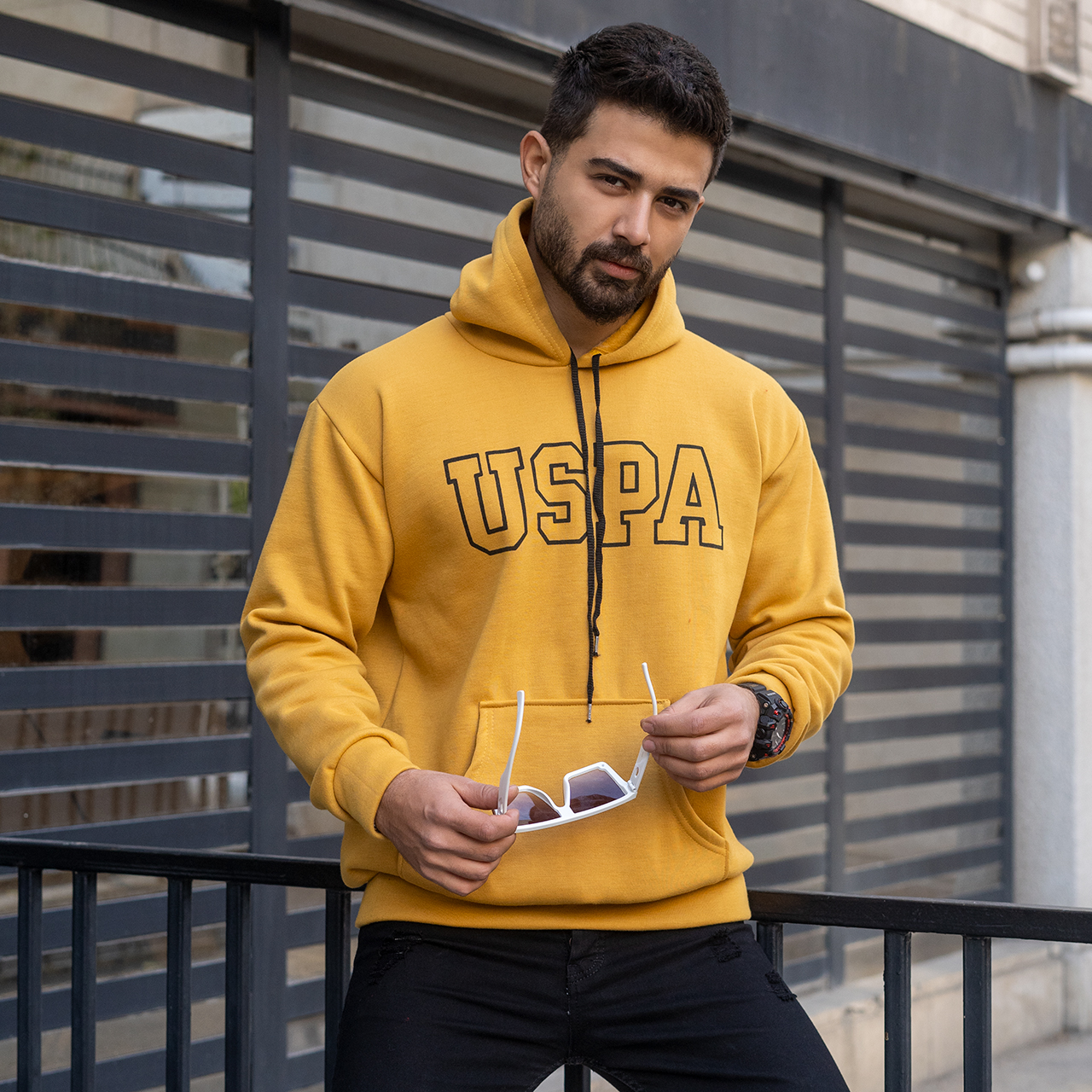 هودی مردانه USPA خردلی مدل Sarmad