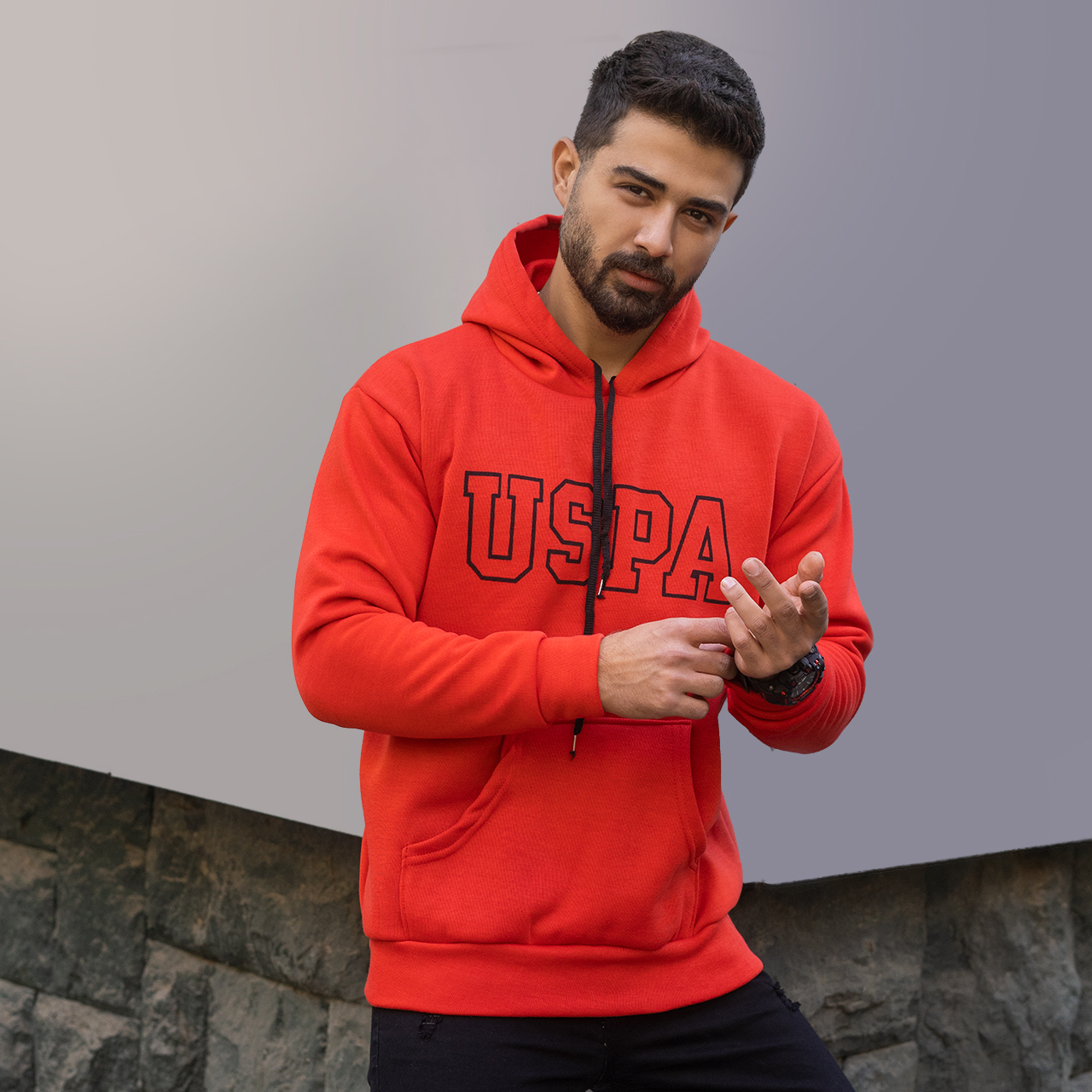 هودی مردانه USPA قرمز مدل Sarmad