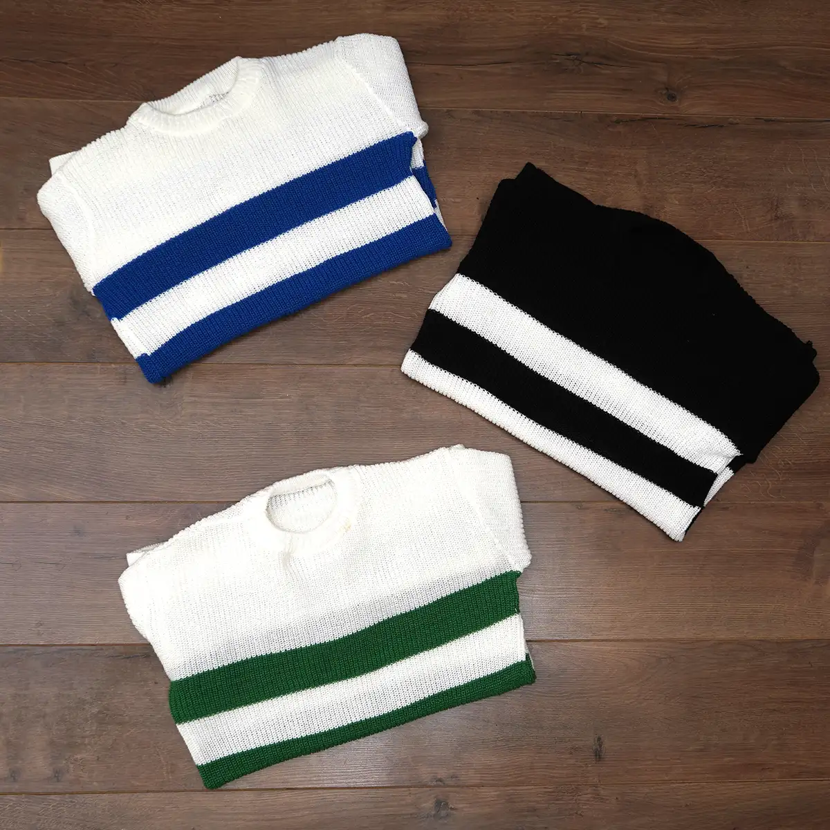 پلیور مردانه راه راه سفید سبز مدل Mahyad