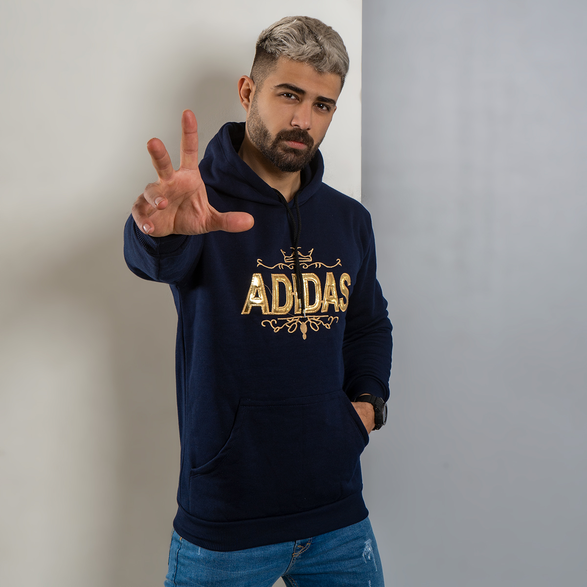 هودی مردانه Adidas سرمه ای مدل Sahand