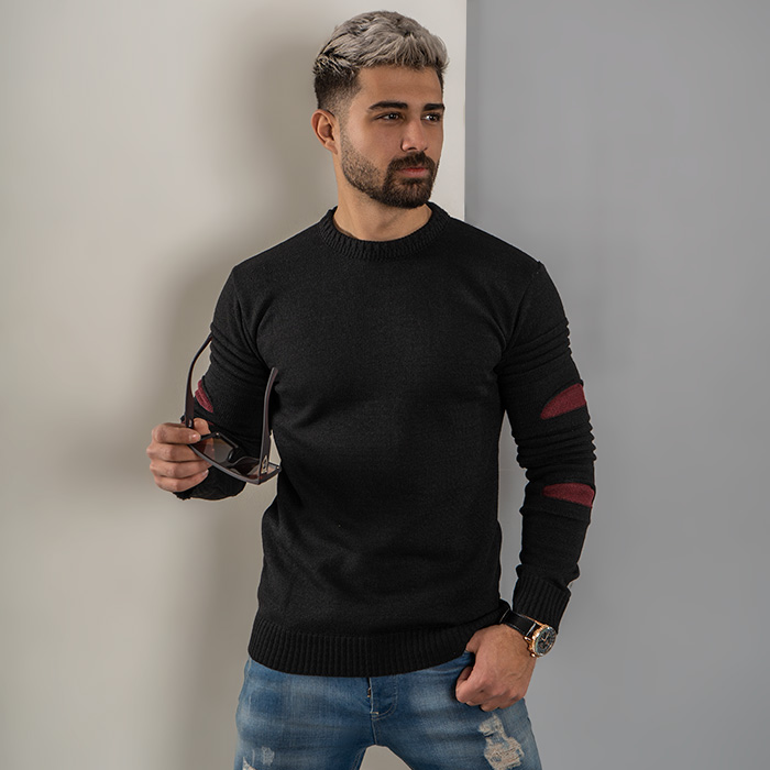 پلیور بافت مردانه مشکی مدل solan زاپ زرشکی