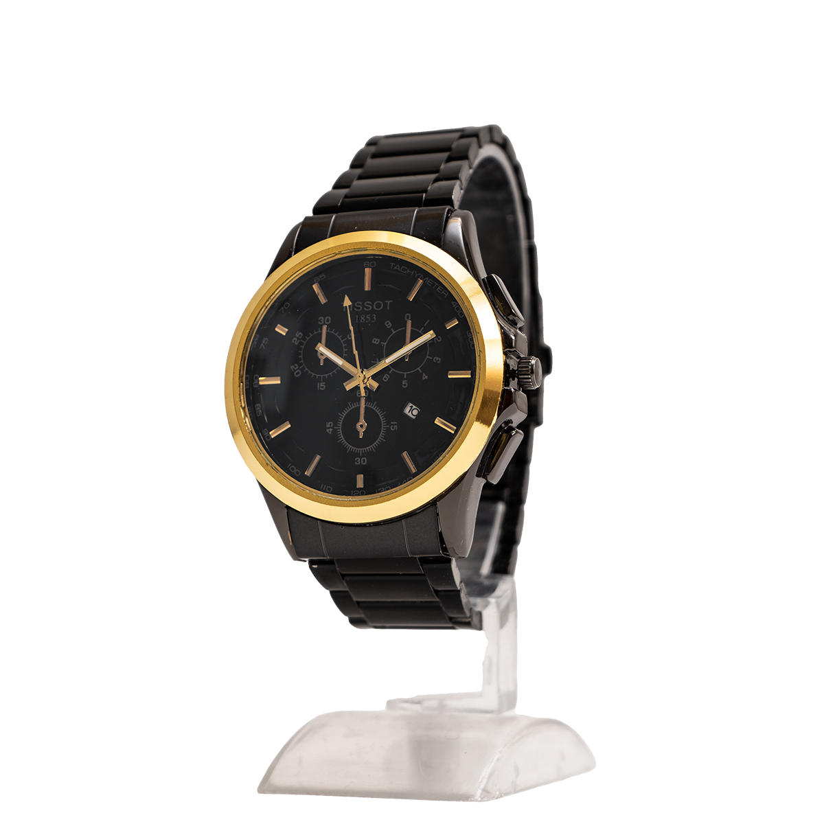 ساعت مچی مردانه مشکی طلایی صفحه آبی مدل Tissot