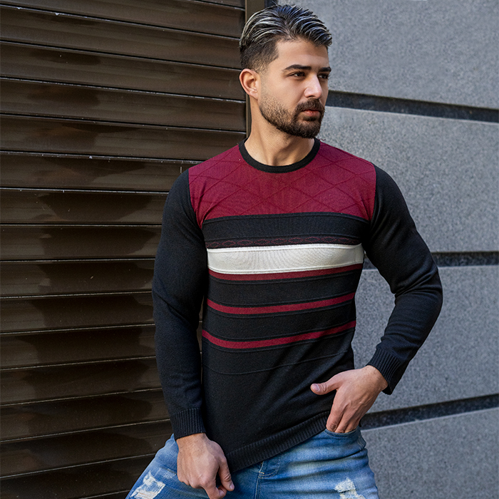 پلیور مردانه راه راه قرمز مدل Maron