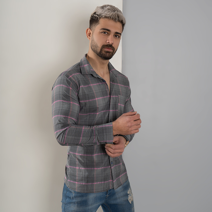 پیراهن مردانه طوسی تیره صورتی مدل ahora