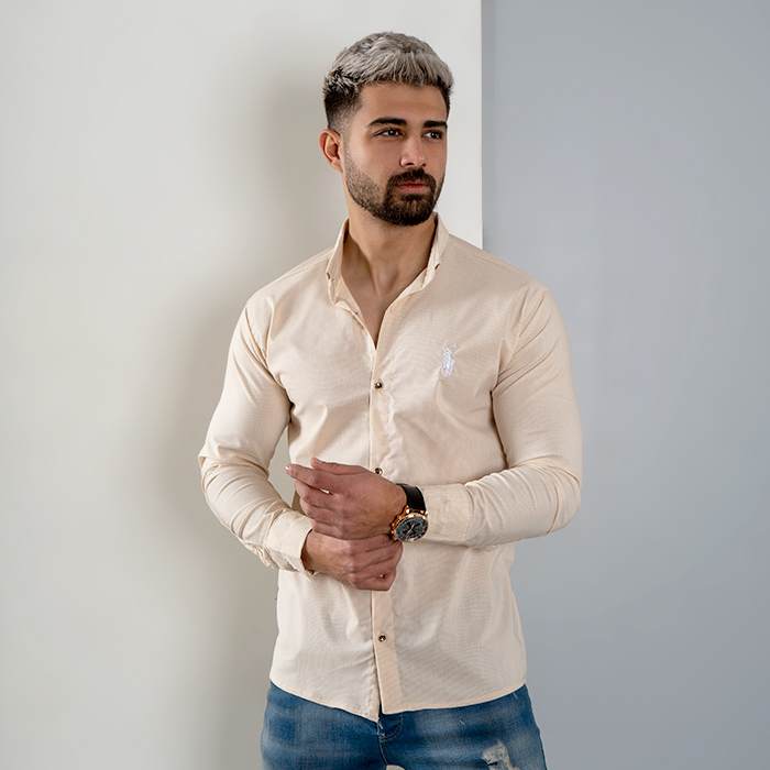 پیراهن مردانه راه راه کرم مدل VQ