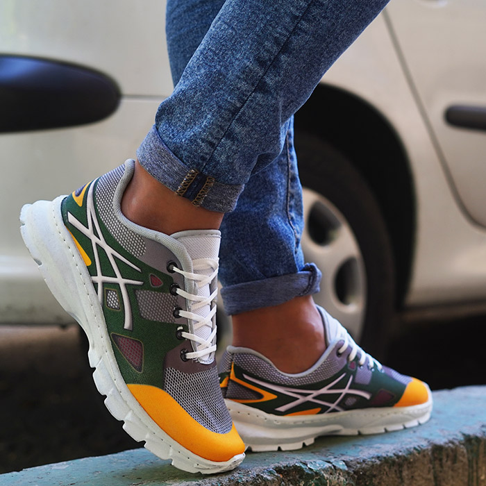 کفش ورزشی مردانه اسیکس نارنجی سبز ( T)مدل evino