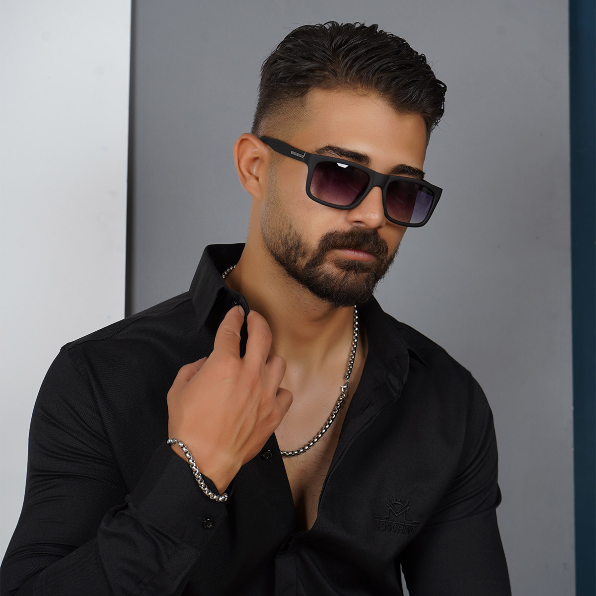 عینک مردانه مشکی صفحه بنفش مدل Hugo