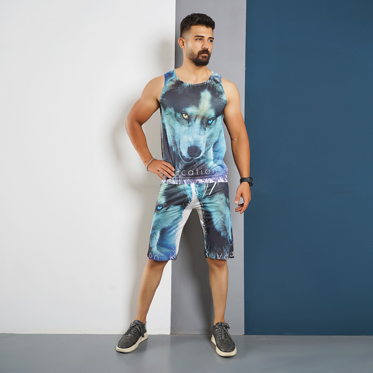 ست رکابی شلوارک مردانه طرح گرگ مدل Vacation