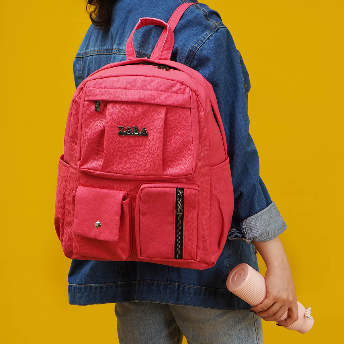 کوله پشتی چرم زنانه صورتی مدل ZARA