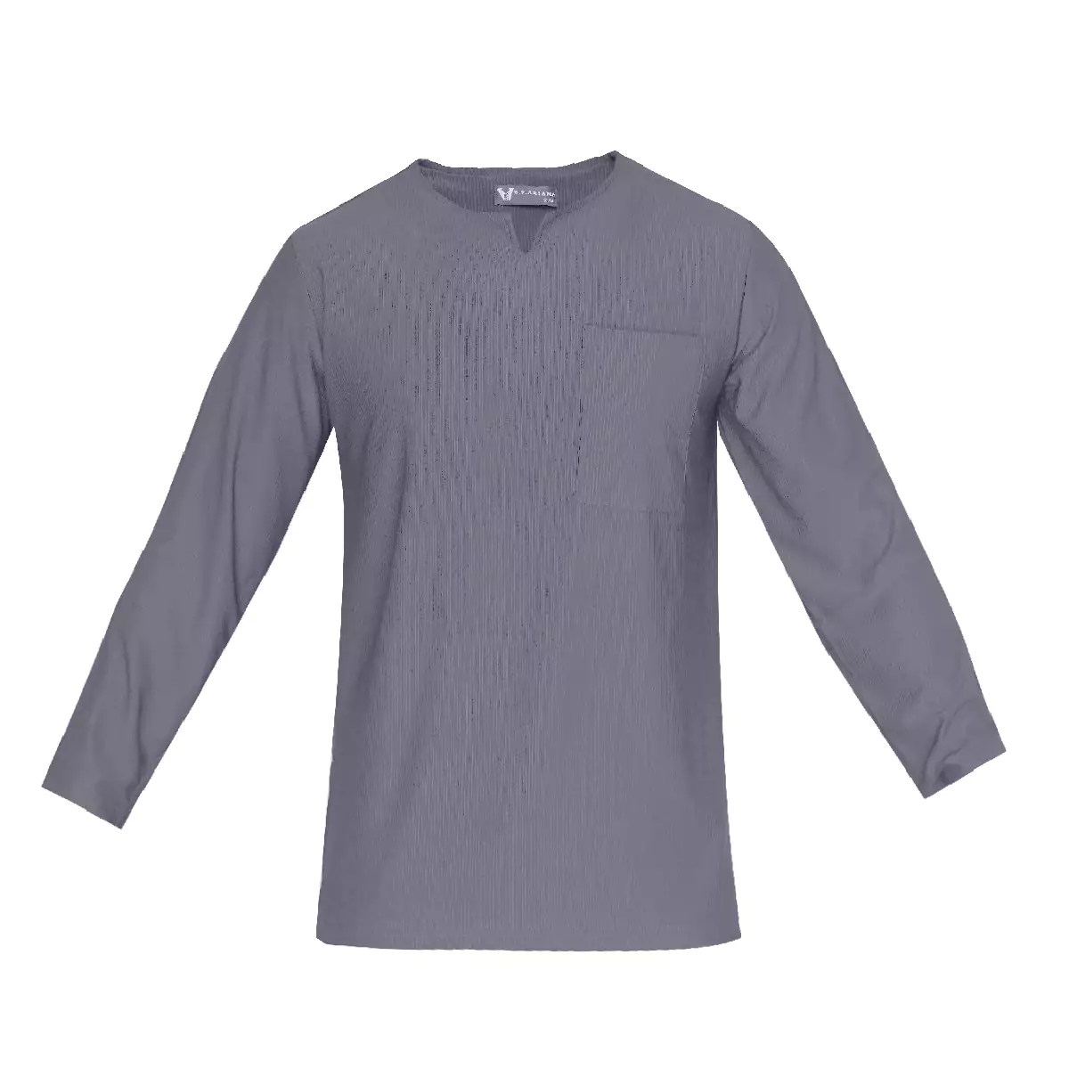 تیشرت آستین بلند یقه کوبایی طوسی مردانه مدل Asam